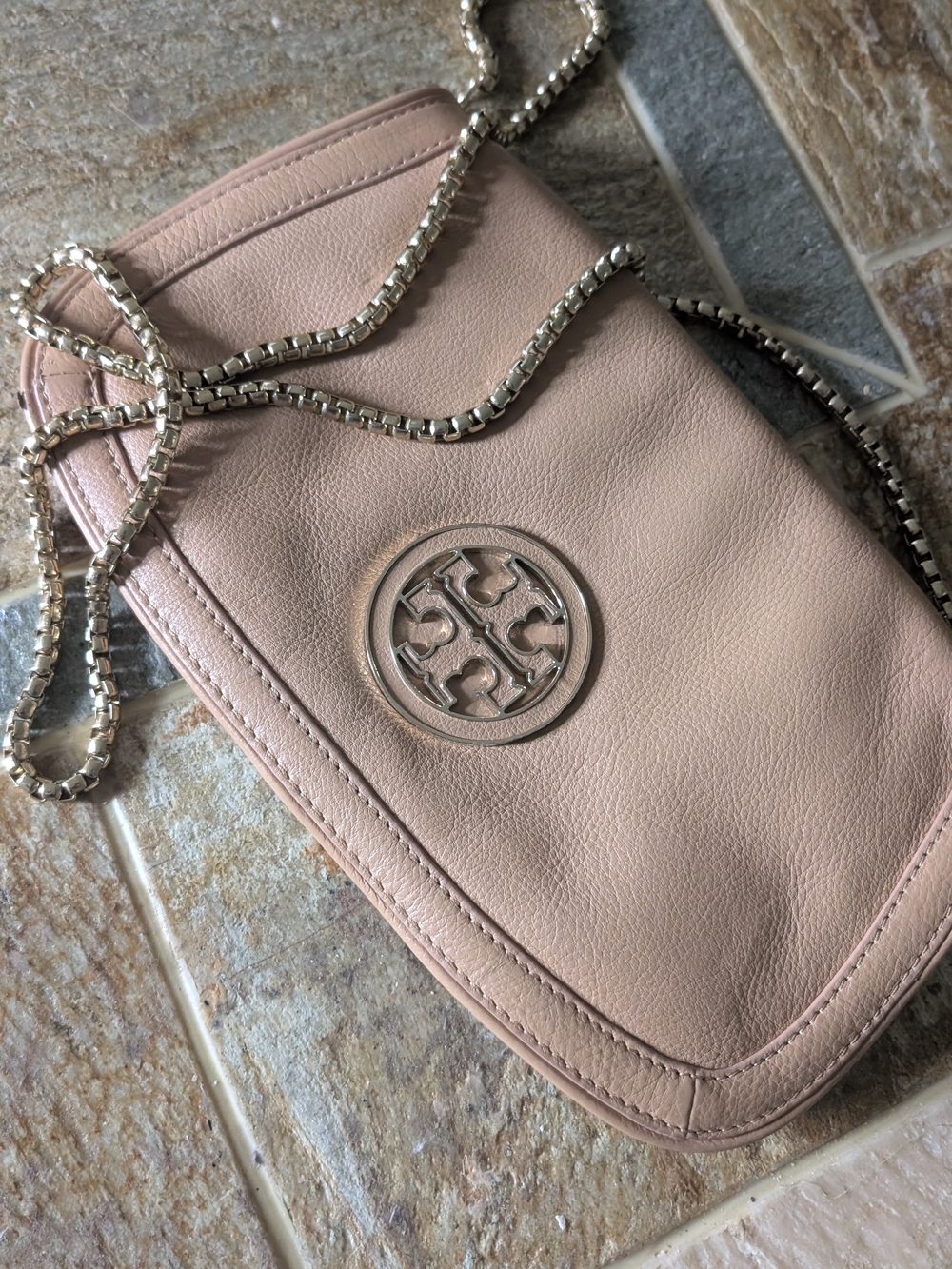 Tory Burch Tan Pebbled Leather Crossbody Bag Envelope